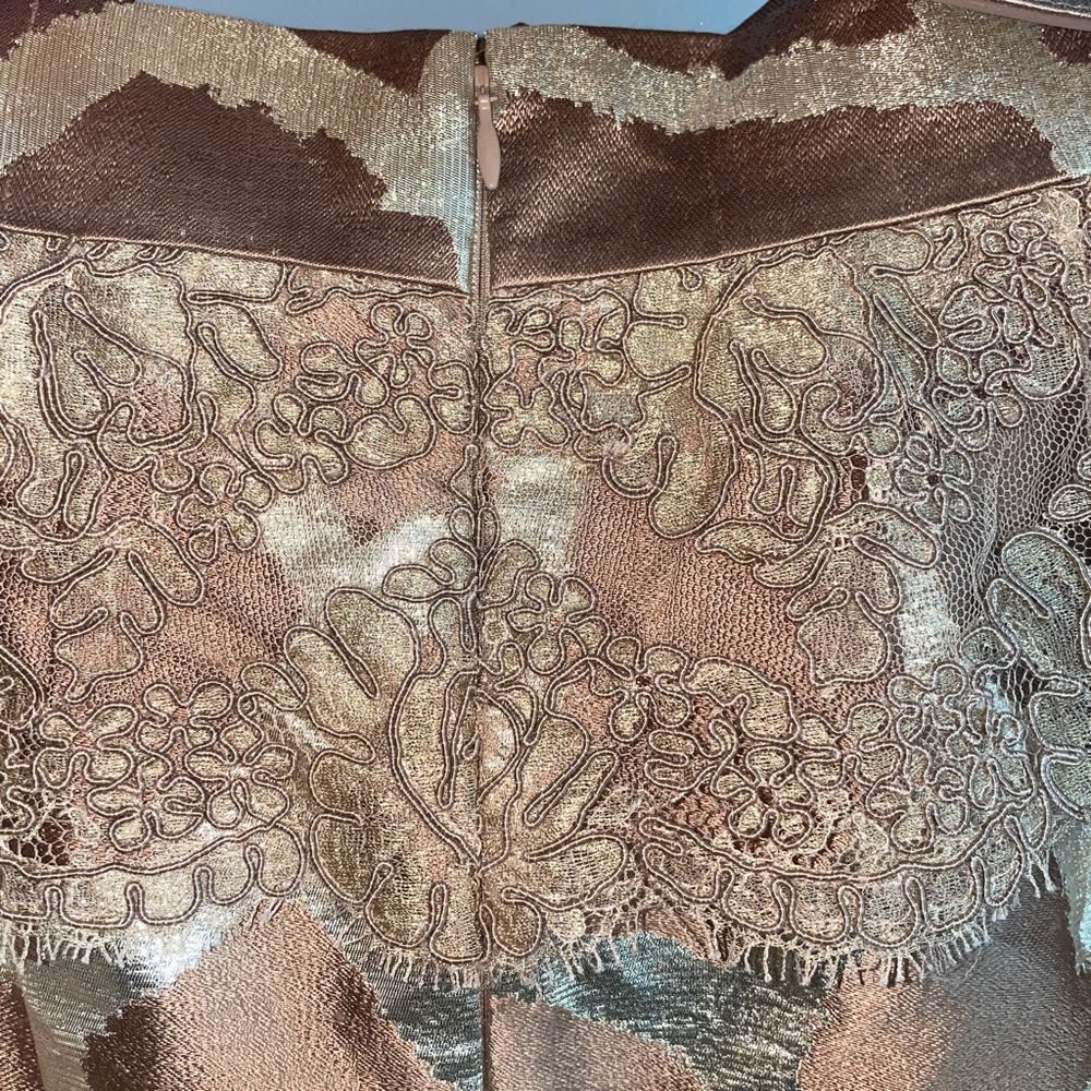 NWT St. John Couture Metallic Silk Lace Giraffe Print Belted A-line Skirt Size 6 - Picture 8 of 14